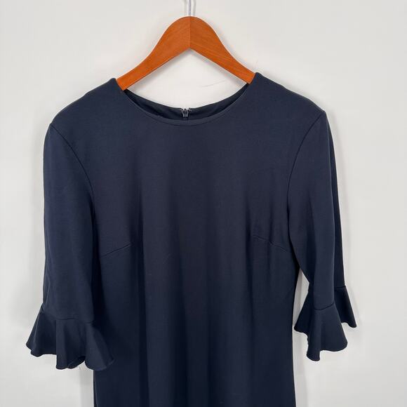 BANANA REPUBLIC Navy Knit Long Sleeve Ruffle Shift Dress // 14 - Picture 3 of 10